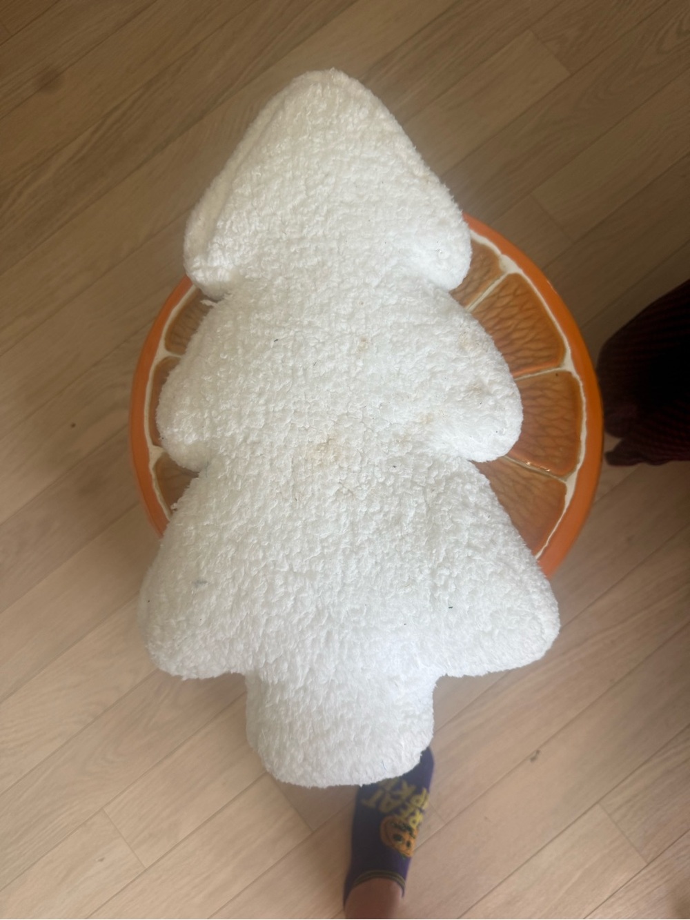 White fluffy tree shaped cushion